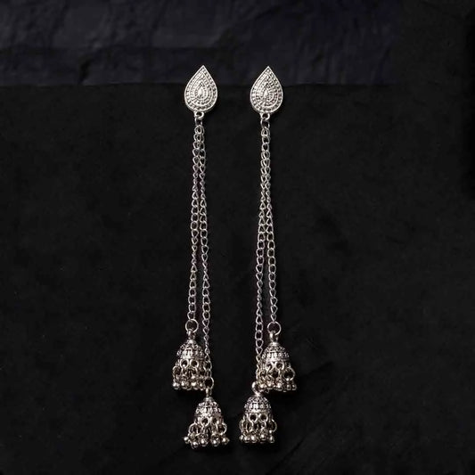 Oxidised Long Teardrop Jhumka Earrings