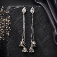Oxidised Long Teardrop Jhumka Earrings