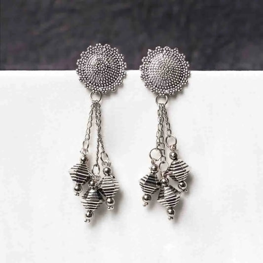 Oxidised Beaded Chain Dangle Earrings
