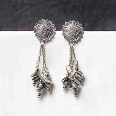 Oxidised Beaded Chain Dangle Earrings