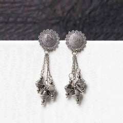 Oxidised Beaded Chain Dangle Earrings