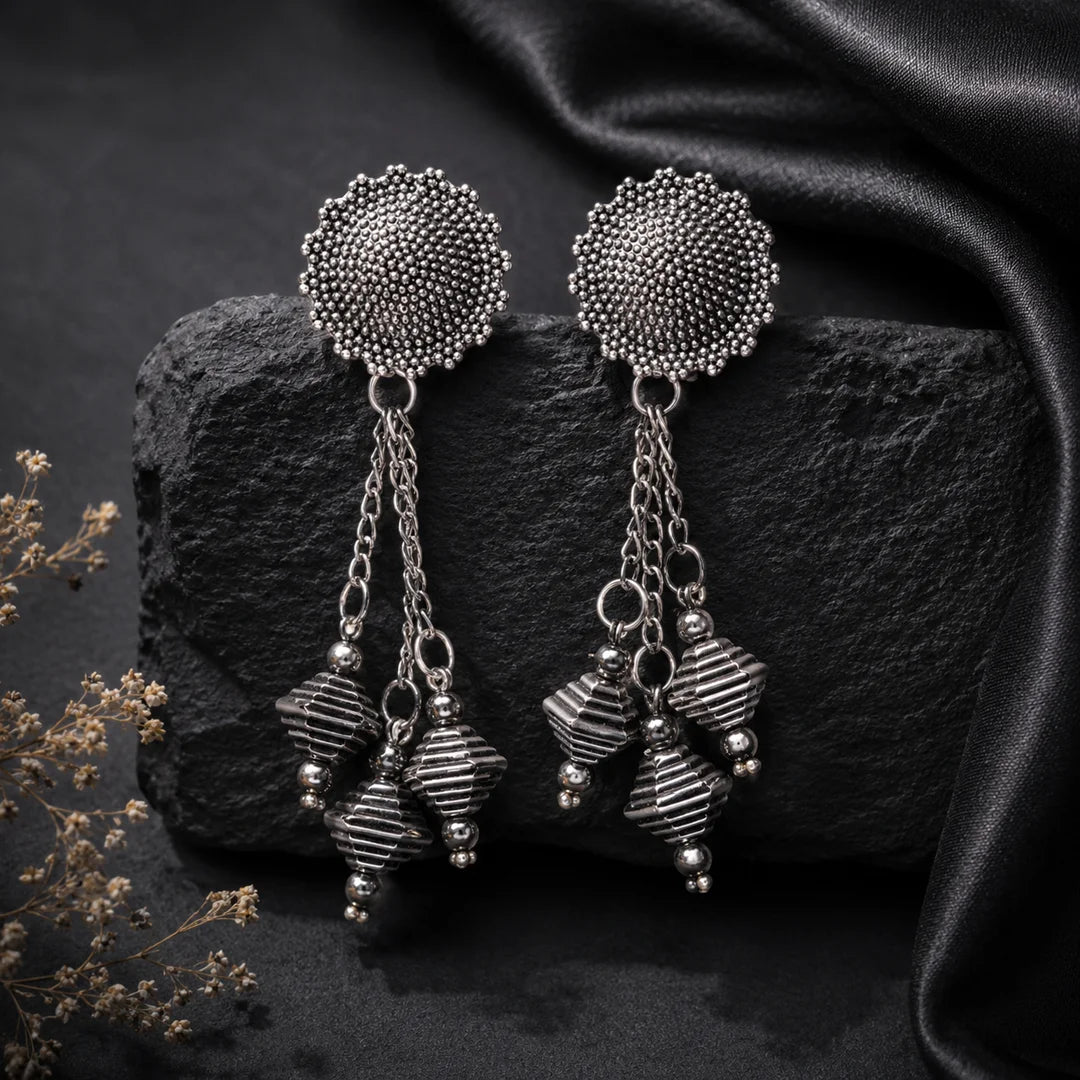 Oxidised Beaded Chain Dangle Earrings
