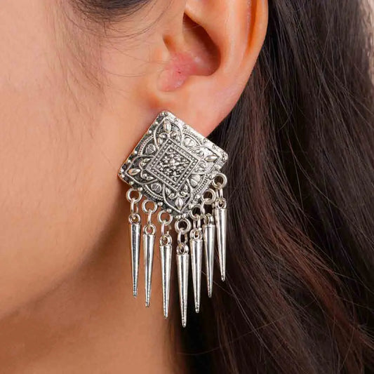 Intricate Silver Spike Earrings