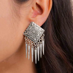 Intricate Silver Spike Earrings