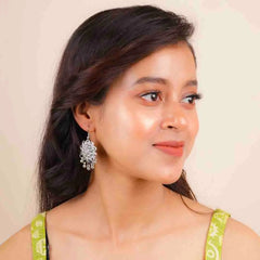 Floral Oxidised Drop Earrings