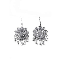 Floral Oxidised Drop Earrings