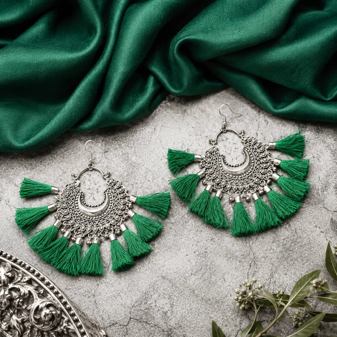 Colourful Tassel Oxidised Bali Earrings