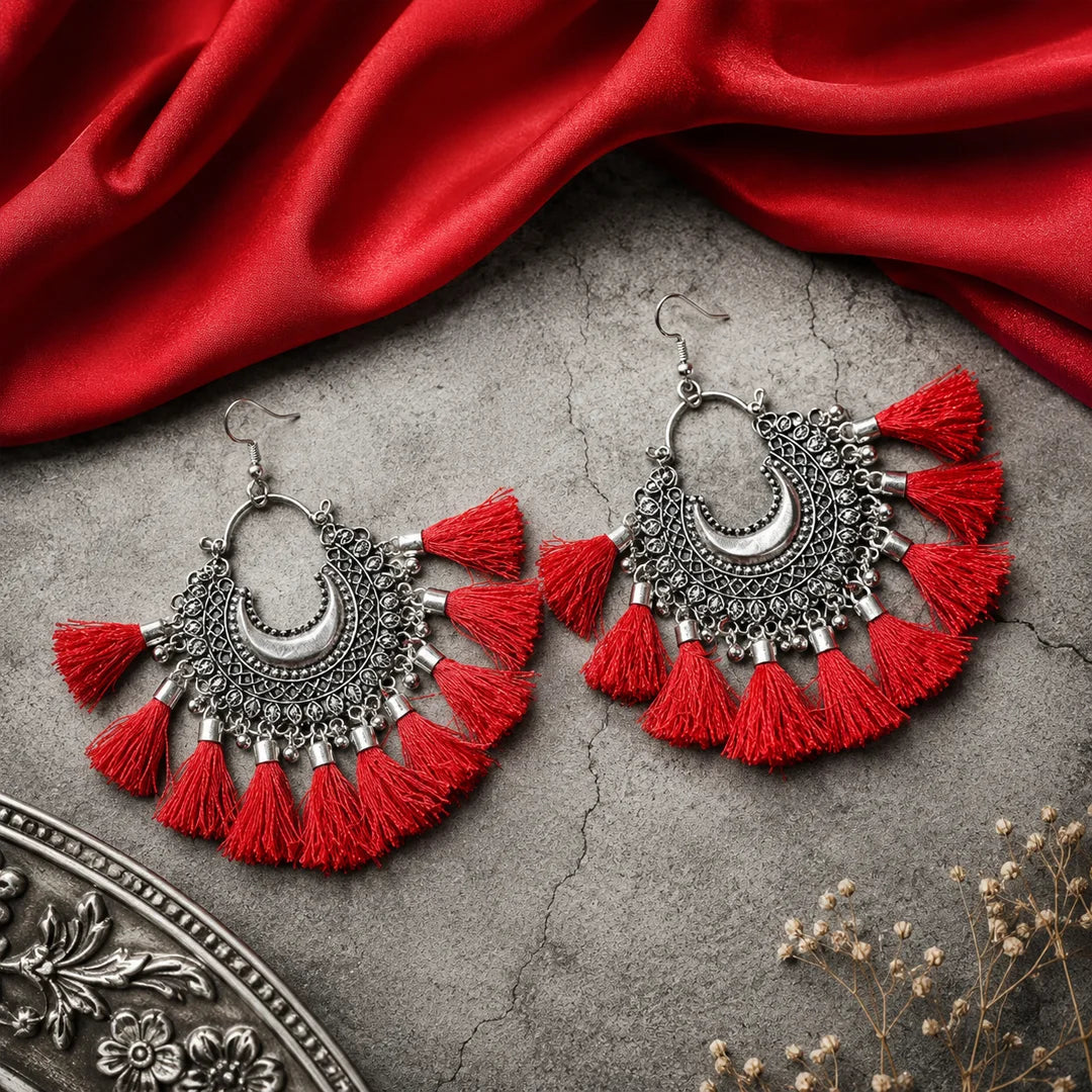 Colourful Tassel Oxidised Bali Earrings