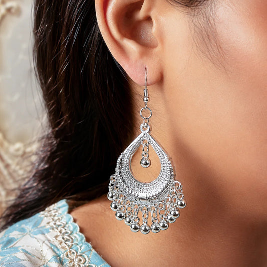 Silver Teardrop Ghungroo Earrings