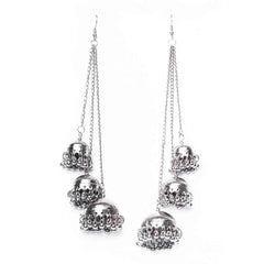 Silver Layered Long Jhumka Earrings