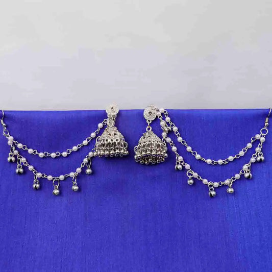 Silver Layered Hair Chain Earrings