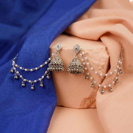 Silver Layered Hair Chain Earrings