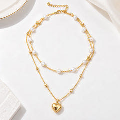 Pearl Heart Layered Necklace