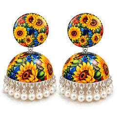 Sunflower Bloom Meenakari Jhumka