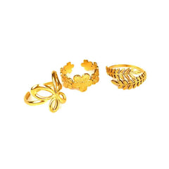 Pack Of 3 Floral Elegance Adjustable Rings Combo
