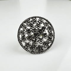 Intricate Floral Bloom Oxidised Ring