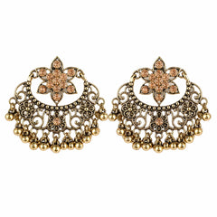 Antique Gold Floral Chandbali with Ghungroo