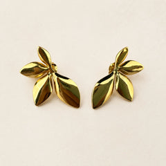Sculptural Leaf Petal Stud Earrings - 18K Gold Plated