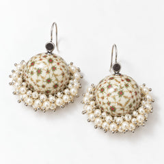 Pearl Cluster White Meenakari Earrings