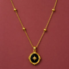 Vintage Star Medallion Necklace - 18K Gold Plated