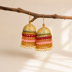 Pastel Sage Handpainted Meenakari  Dome Jhumka