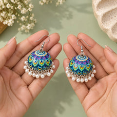 Peacock Charm Meenakari Jhumka