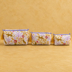 Yellow Jungle Animal 3 Layered Pouches