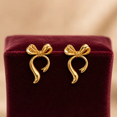 Bow Ribbon Statement Stud Earrings - 18K Gold Plated