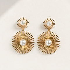 Pearl Sunburst Dangle Earrings