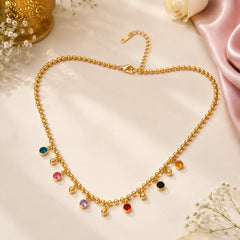 Multi Gem Stone Beaded  Necklace - 18K Gold Plated