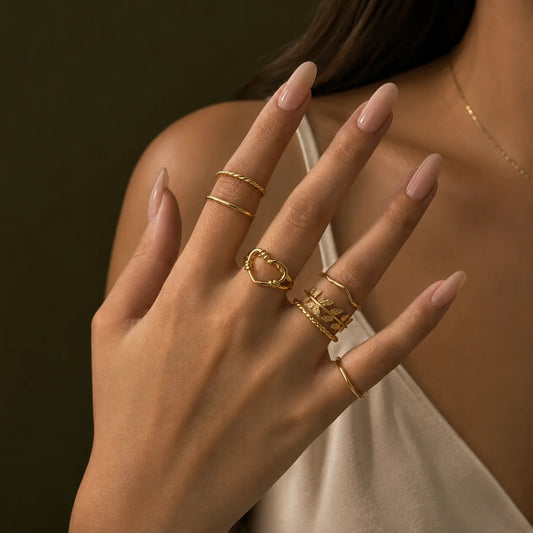 Golden Heart And Floral Vine Ring Combo