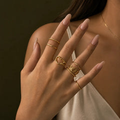 Golden Heart And Floral Vine Ring Combo