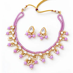 Lilac Beaded Kundan Necklace Set