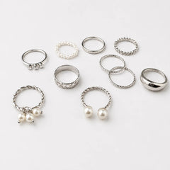 Silver Pearl Sleek Ring Combo