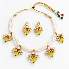 Yellow Beaded Kundan Necklace Set