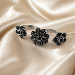 Oxidised Double Finger Floral Ring