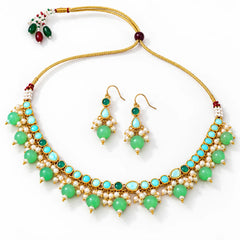 Sleek Green Kundan Necklace Set