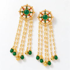 Emerald Drop Kundan Earrings