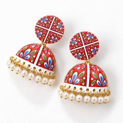 Red Floral Meenakari Jhumka