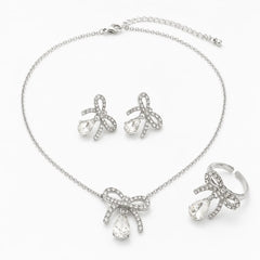 White Crystal Bow Charm Jewellery Set