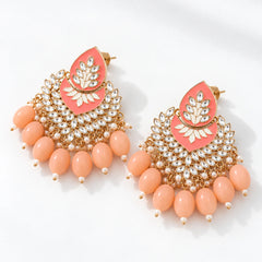 Peach Chandbali Statement Earrings