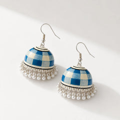 Blue & White Mosaic Meenakari Jhumkas