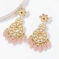 Gulabi Kundan Chandbali Earrings