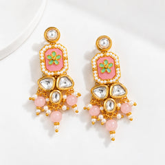Pink Crystal Kundan Earrings