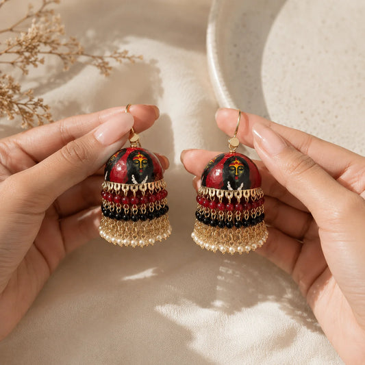 Goddess Motif Meenakari Jhumkas