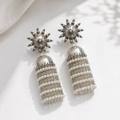 Meher Oxidised  Pearl Tassel Jhumkas