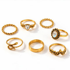 Set of 7 Gold Vintage Stone Rings Combo