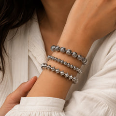 Oxidised Silver Beaded Bracelet Set