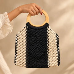 Monochrome Knot Macrame Hand Bag