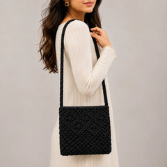 Black Boho Knot Macrame Bag